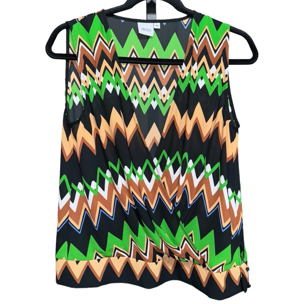 iROO Sleeveless Wrap Top Blouse Women's Size 40 / Medium Zig Zag Print Retro